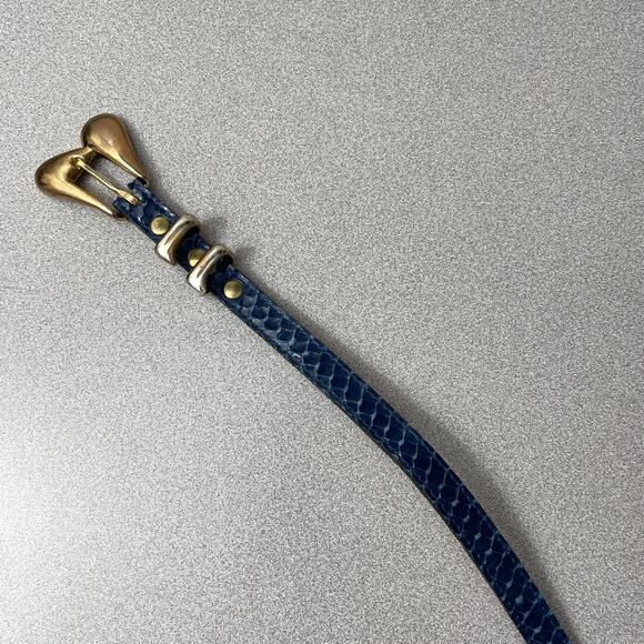 MZ Accessories Ny Snake Leather Belt Womens Small Blue Goldtone Buckle Wrap 1/2" - Picture 3 of 10
